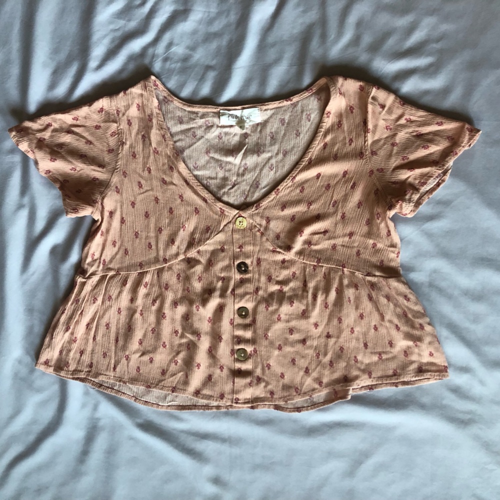 Pink Rose Floral Print Women's Long-Sleeve Blouse